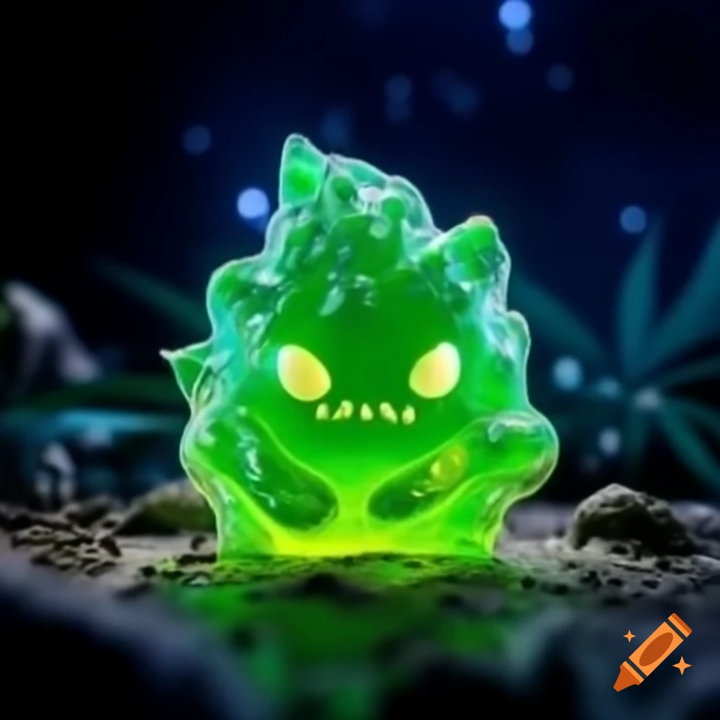 Glowing jelly monster with marijuana theme