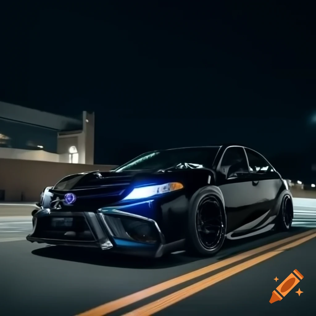 Modified 2024 Toyota Camry XSE in black at night