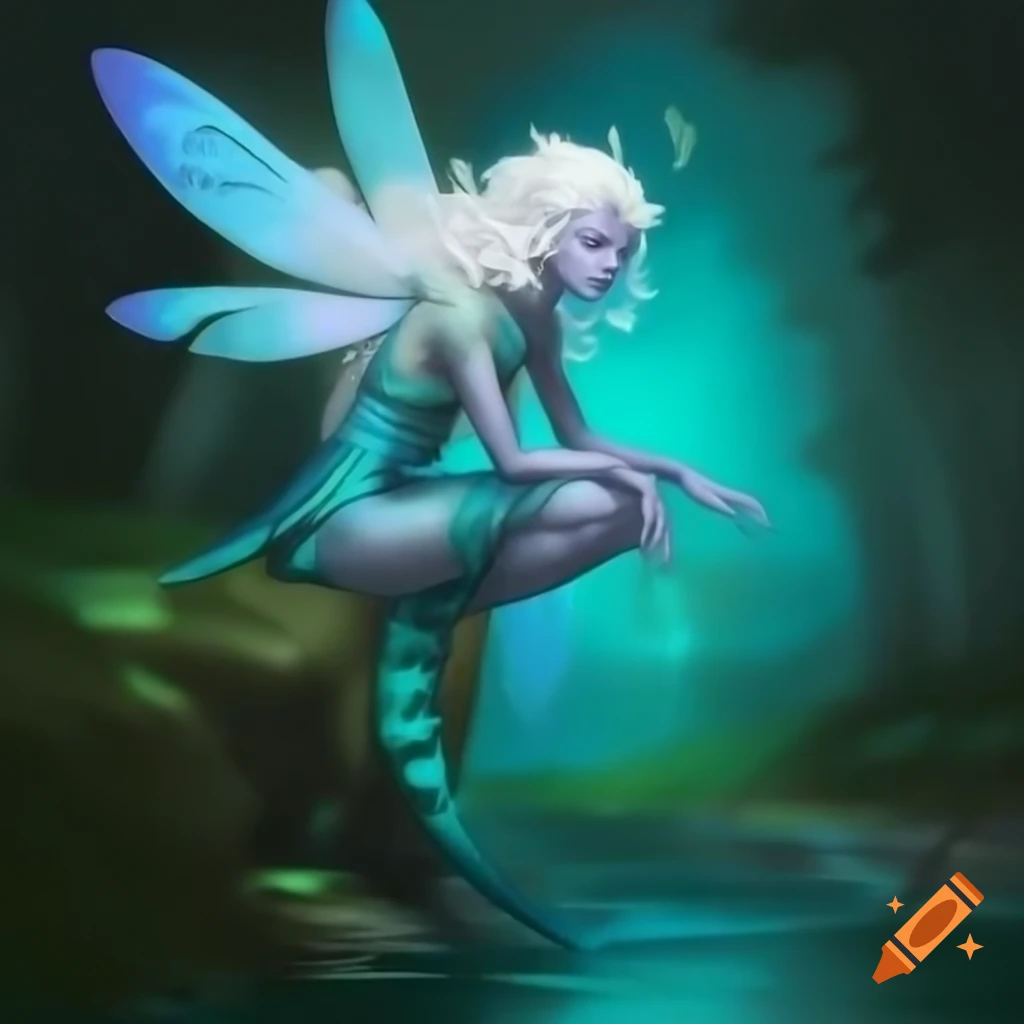 Androgynous fae figure with alabaster skin and dragonfly wings
