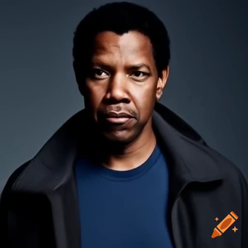 Denzel Washington in grey jacket and dark blue tank top