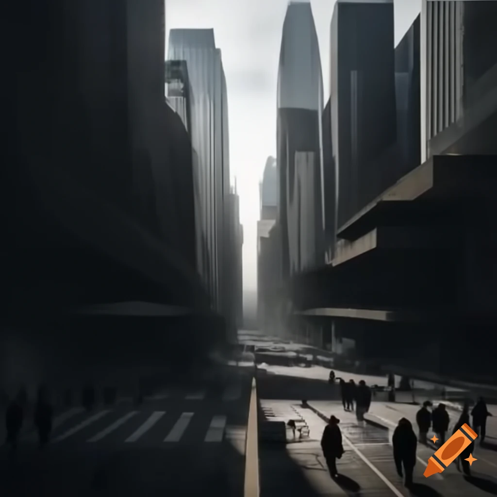 Metropolis with massive buildings and concrete structures, showcasing urban strength
