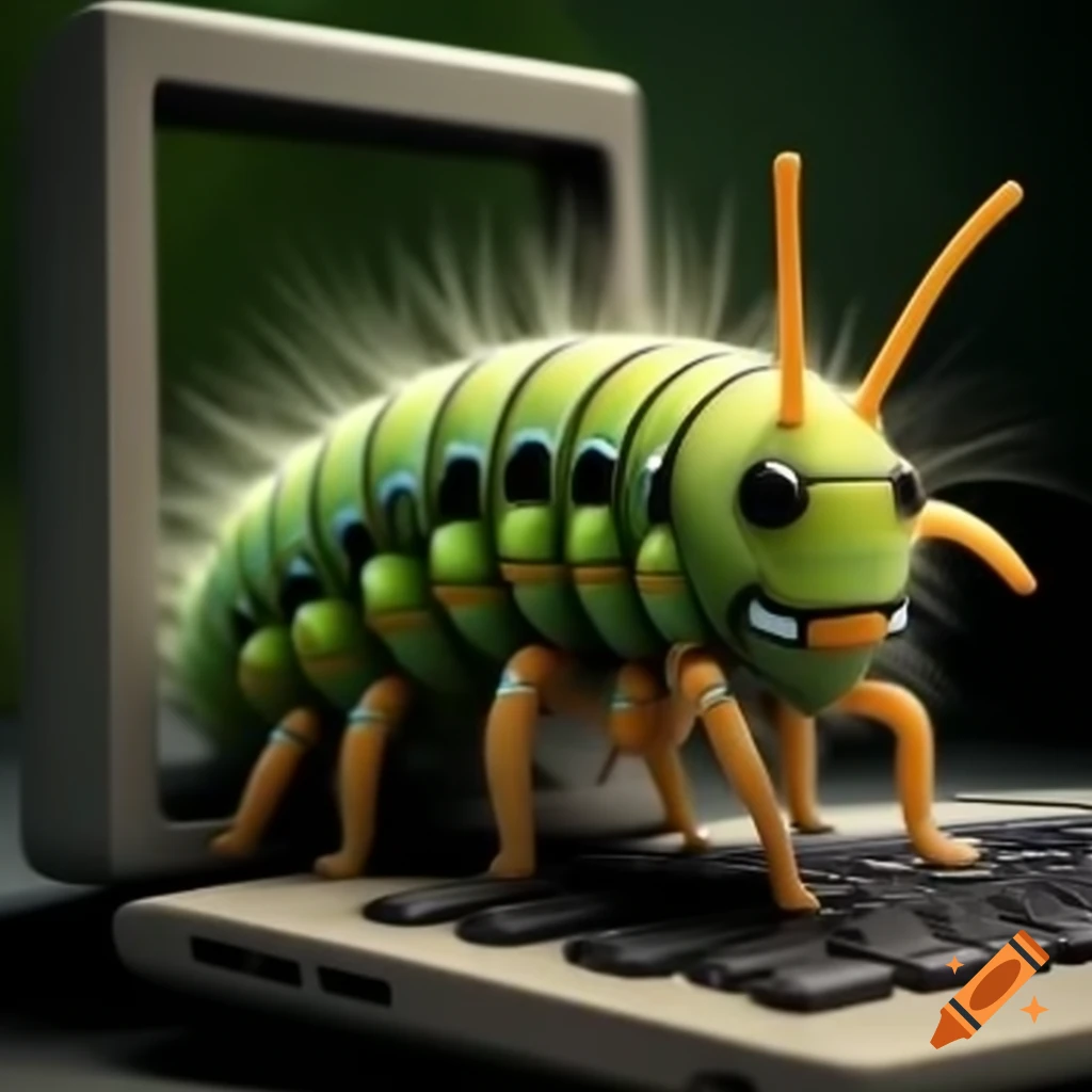 Lifelike caterpillar on computer monitor