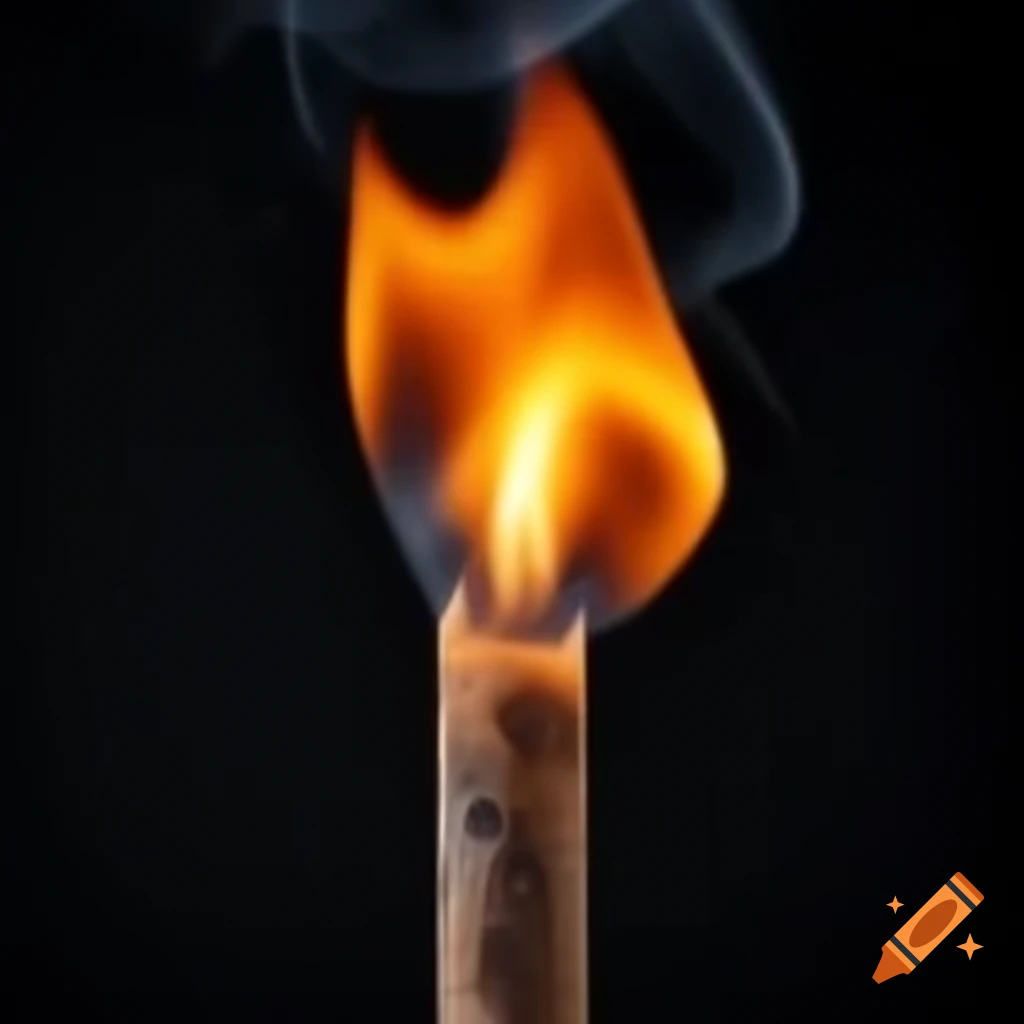 Realistic depiction of a brown stick with fire on top, ultra HD