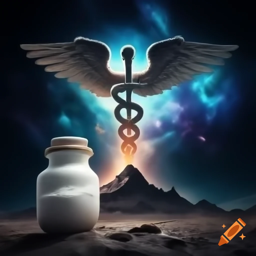 Cosmic white jar in foreground with mountain background