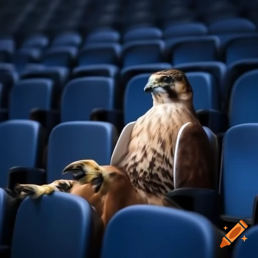 Hawk sitting in stadium chair like a human