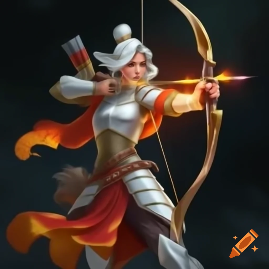 White armor archer wielding a flame bow