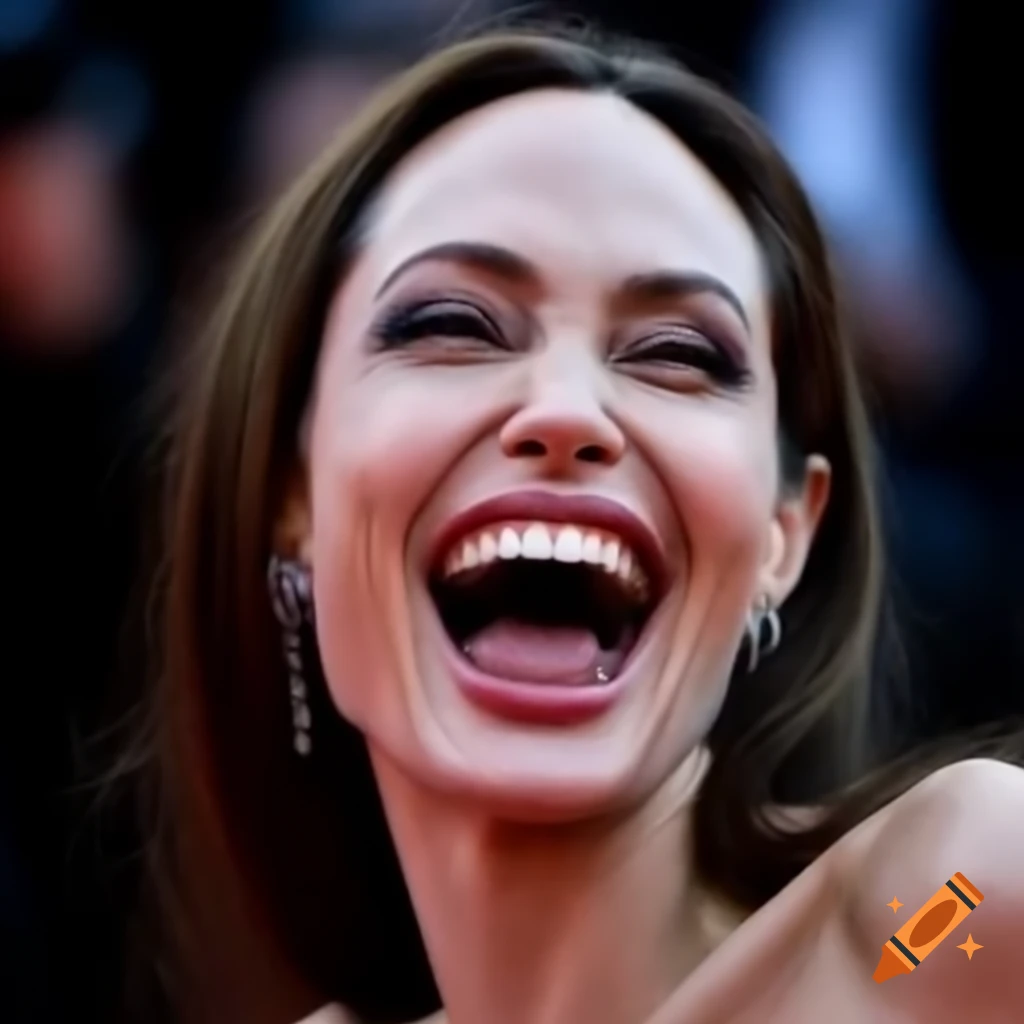 Angelina jolie laughing joyfully with sparkling eyes on craiyon