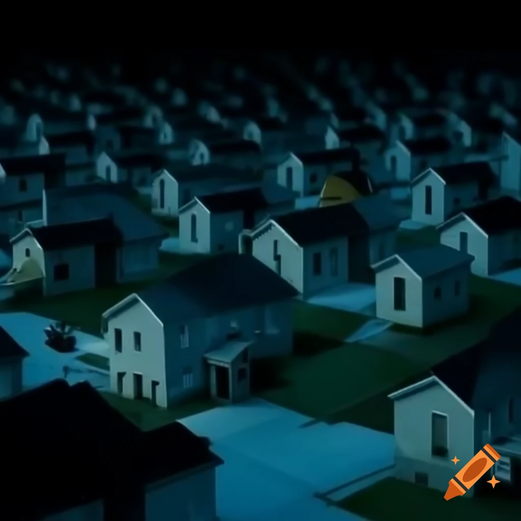Empty neighborhood scene at pale dark night