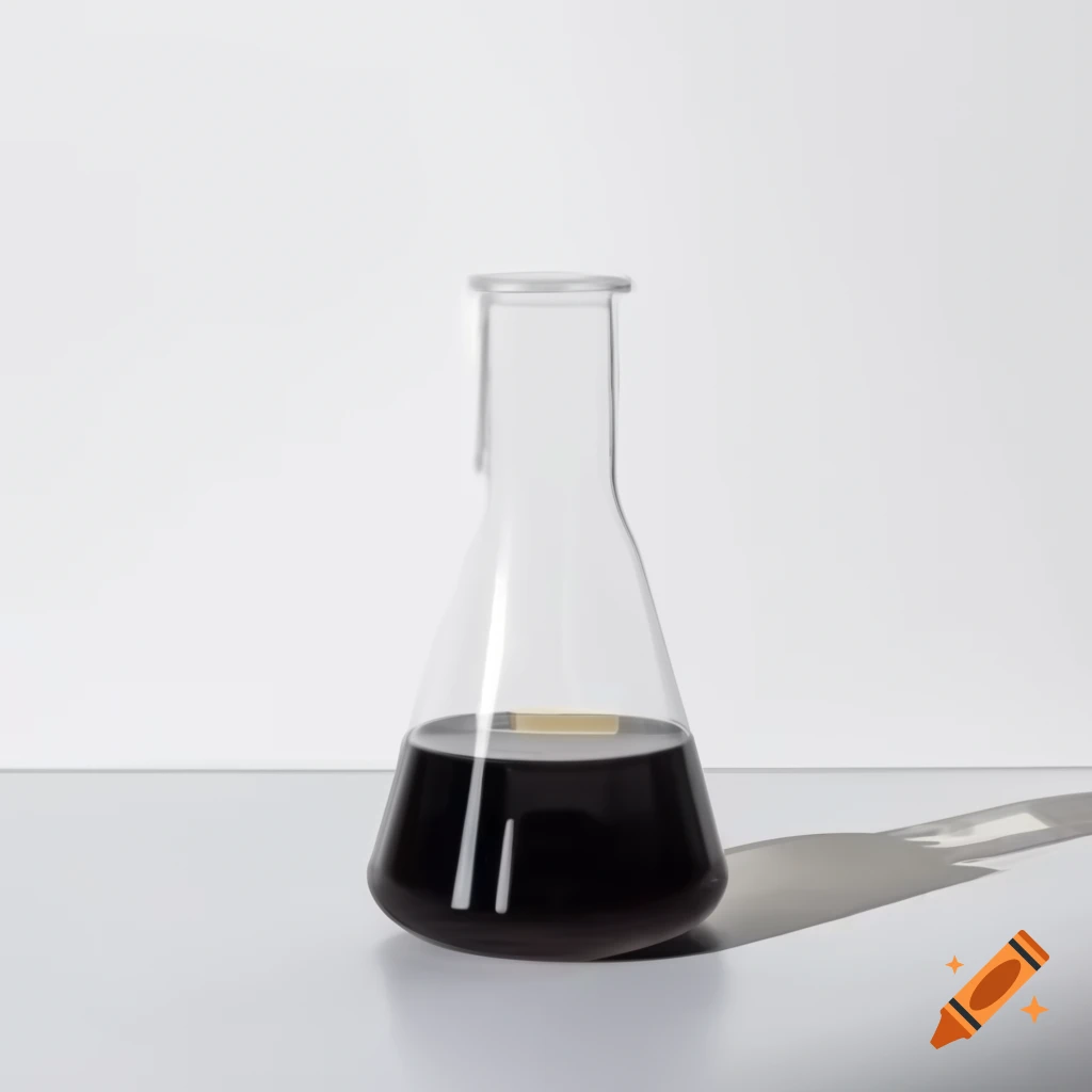 Beaker with black liquid on white background