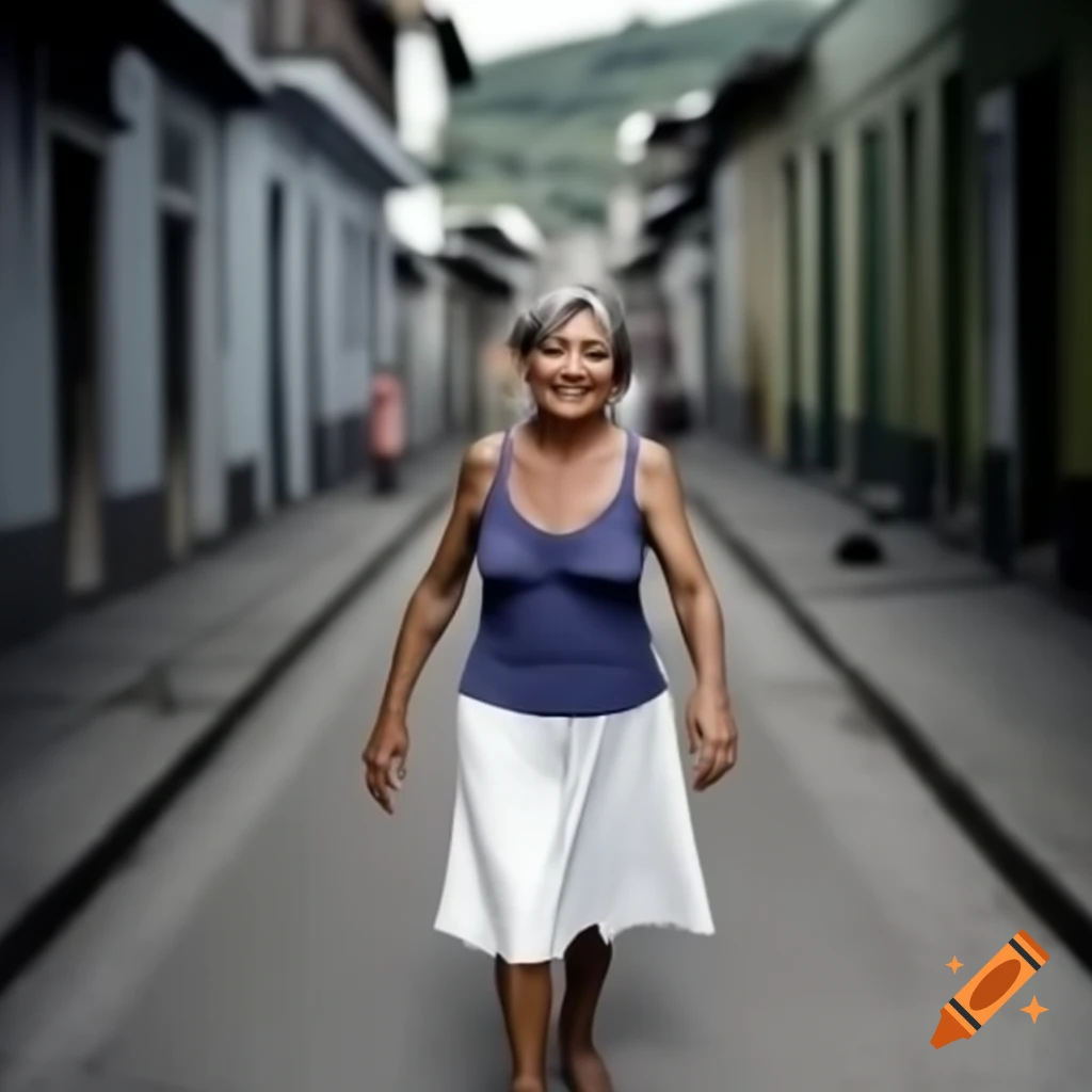 Brazilian woman smiling while walking on the street