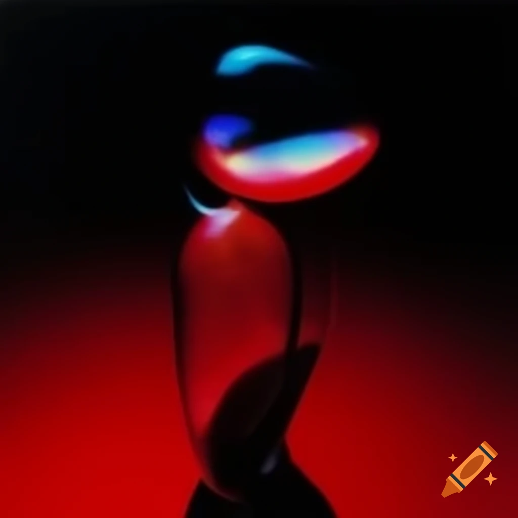 Iridescent red glass statue in pop surreal 2000's photography