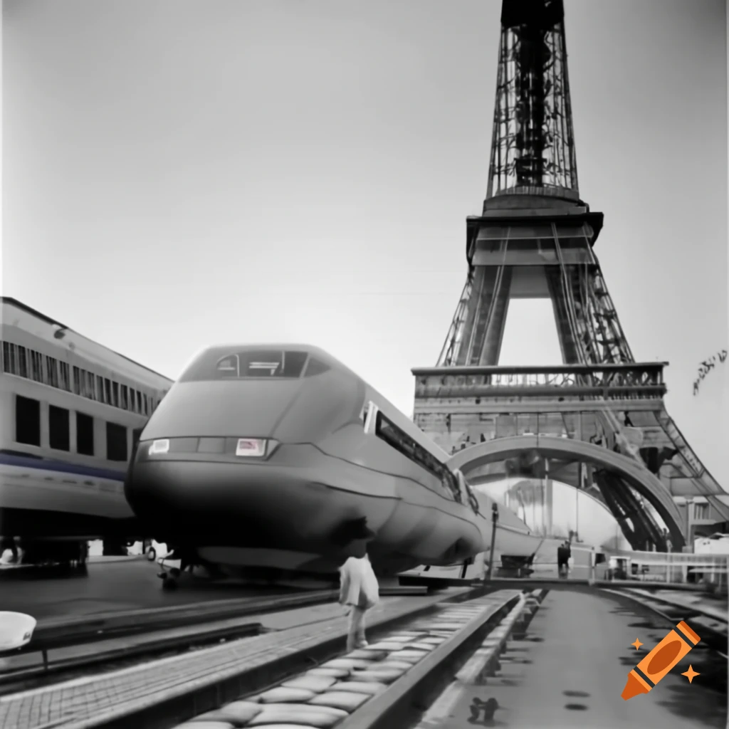 Civil engineering project featuring French TGV and Eiffel Tower with question marks