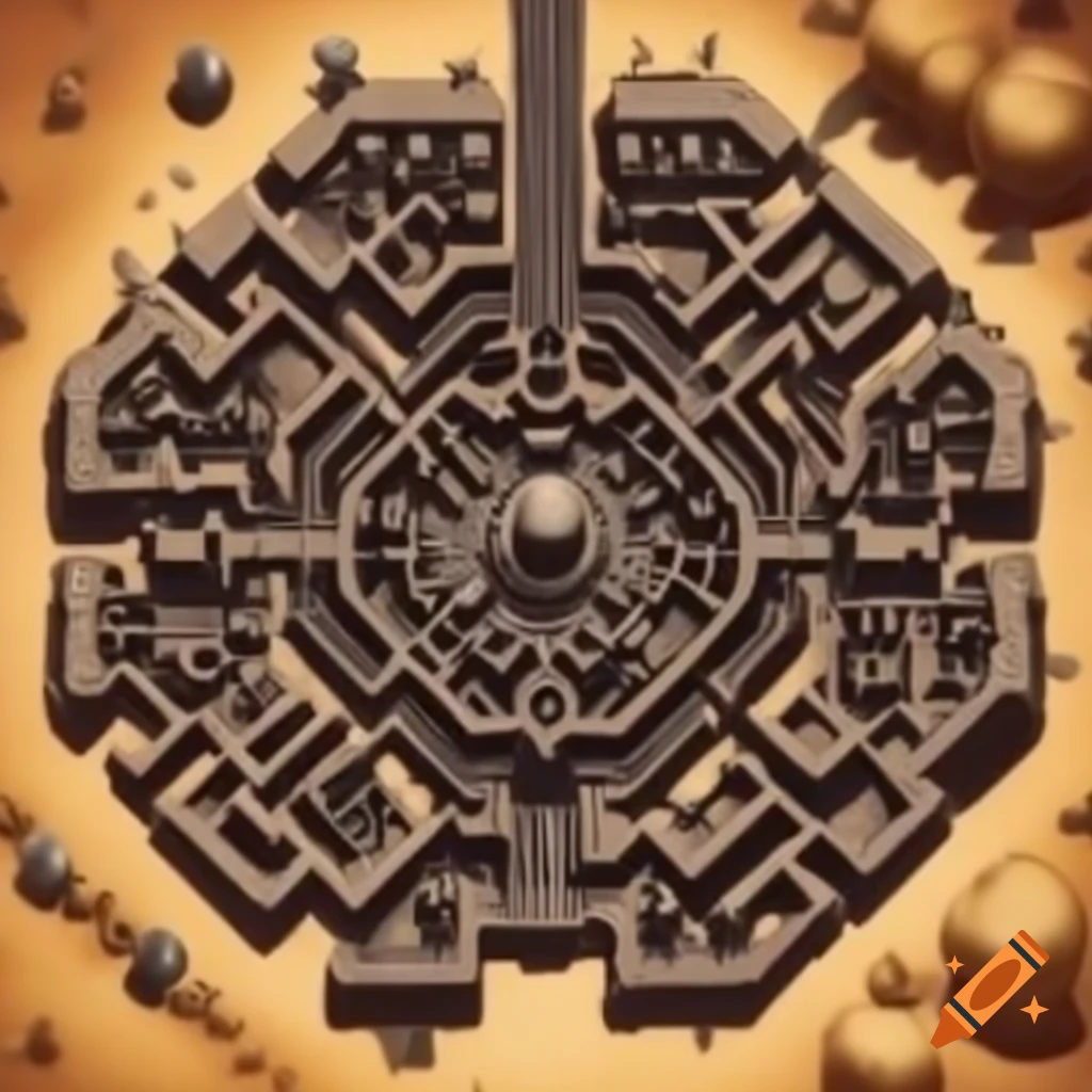 Massive round dwarven city in desert D&D map