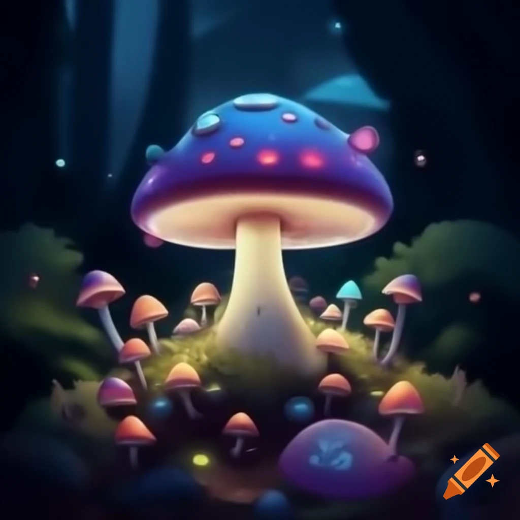 Mysterious forest filled with glowing mushrooms