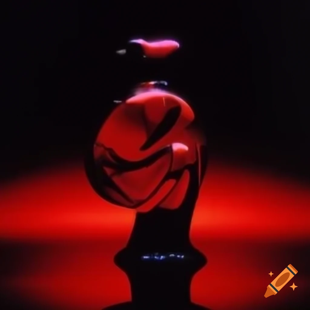 Iridescent red glass statue in pop surreal 2000's photography