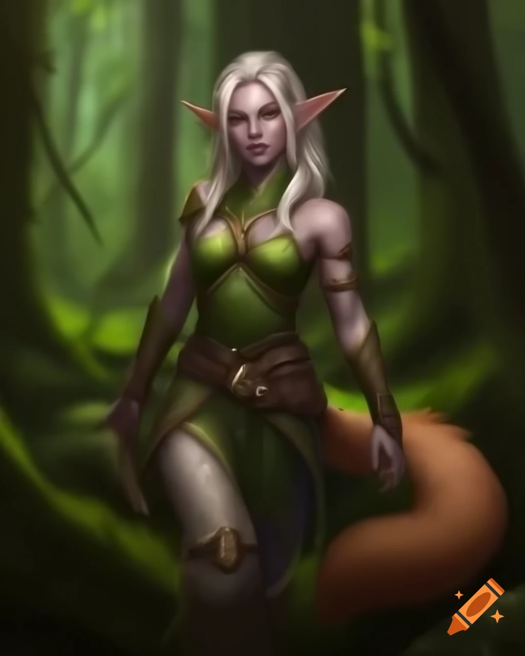 Druidic elf in forest featuring a fox tail