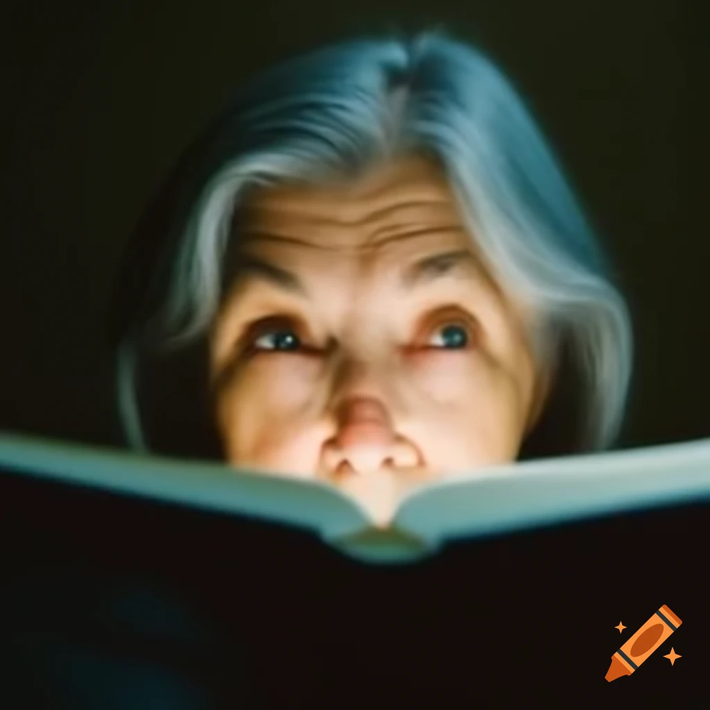 Woman with gray hair engaged in reading