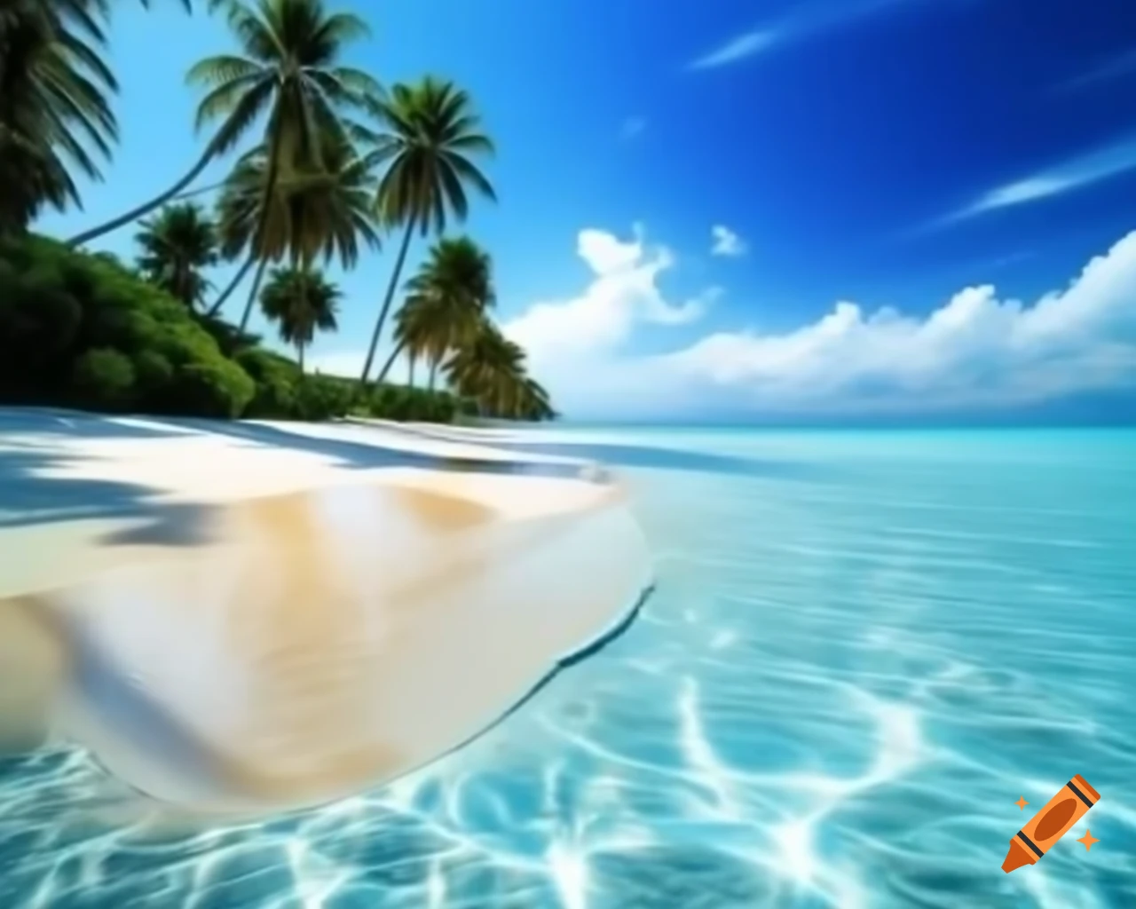 Beautiful beach with palm trees and crystal clear blue water