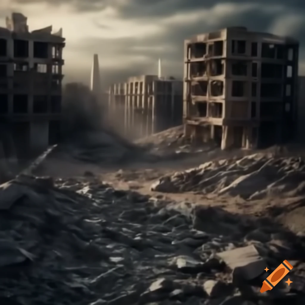 View of a ruined and destroyed city in high quality