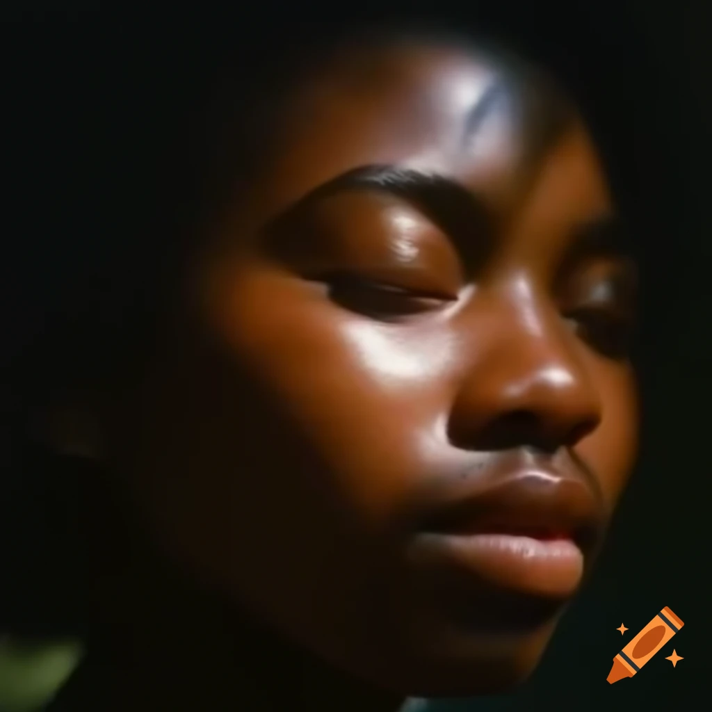 Soulful portrait of a young Black woman in gentle reflection