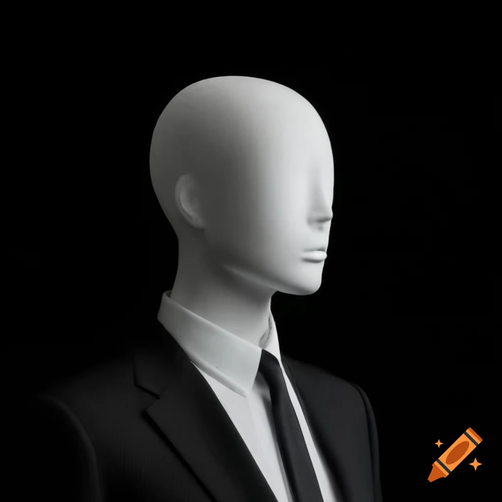 Faceless mannequin in a suit on black background, side profile