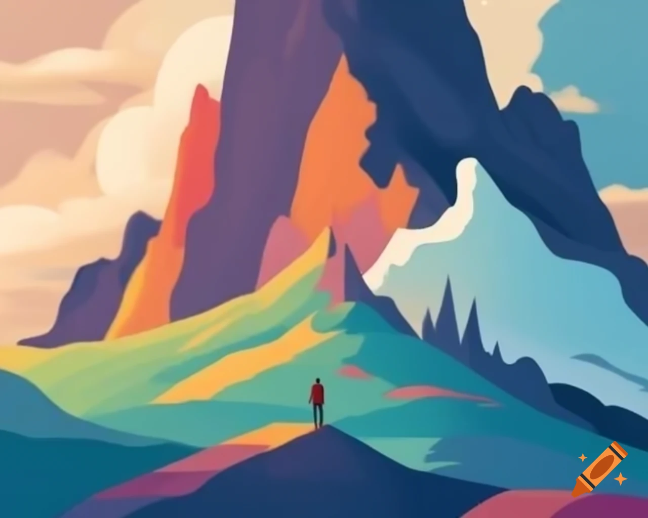 Man standing in mountainous landscape illustration