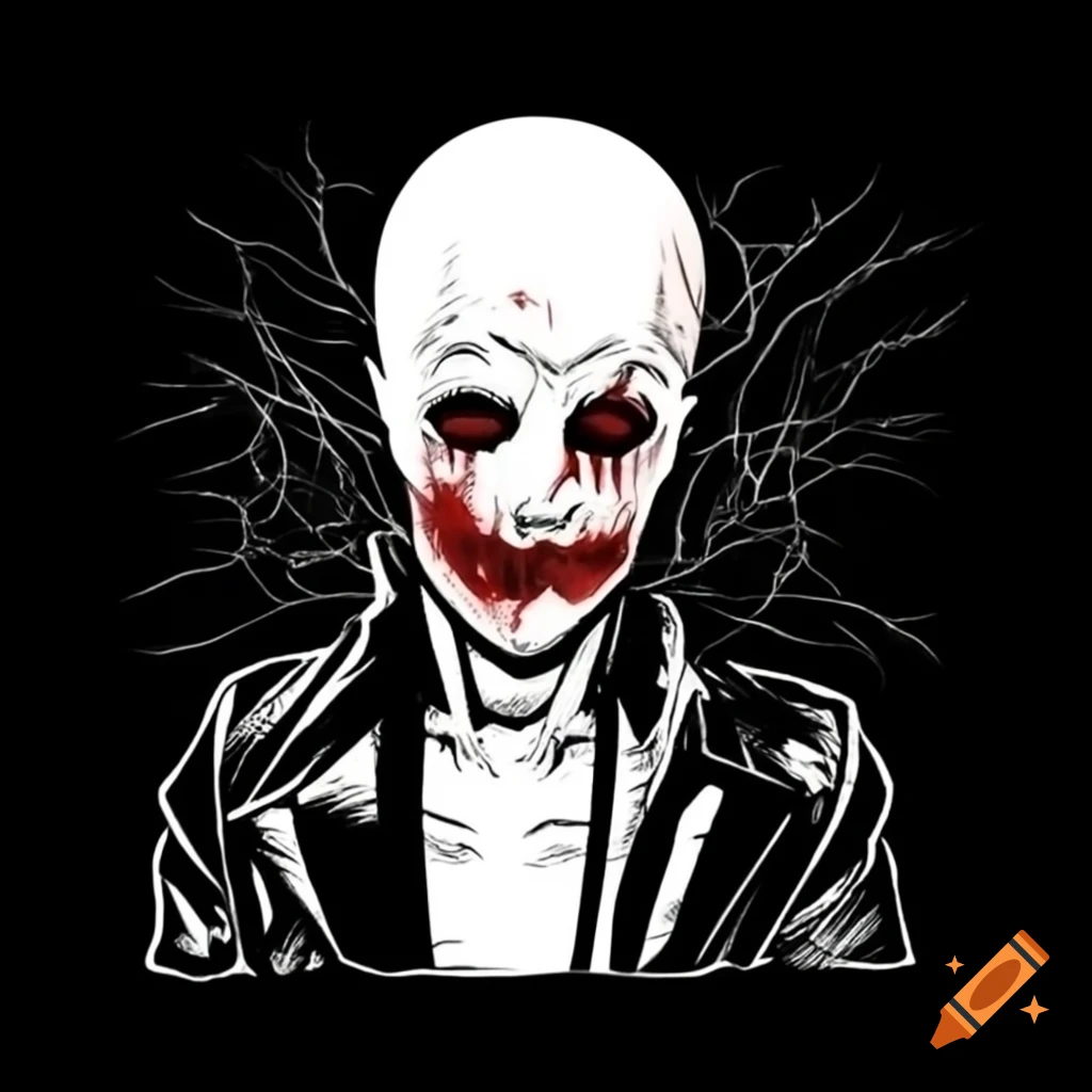 Comic book style cracked mannequin in leather jacket with eerie features