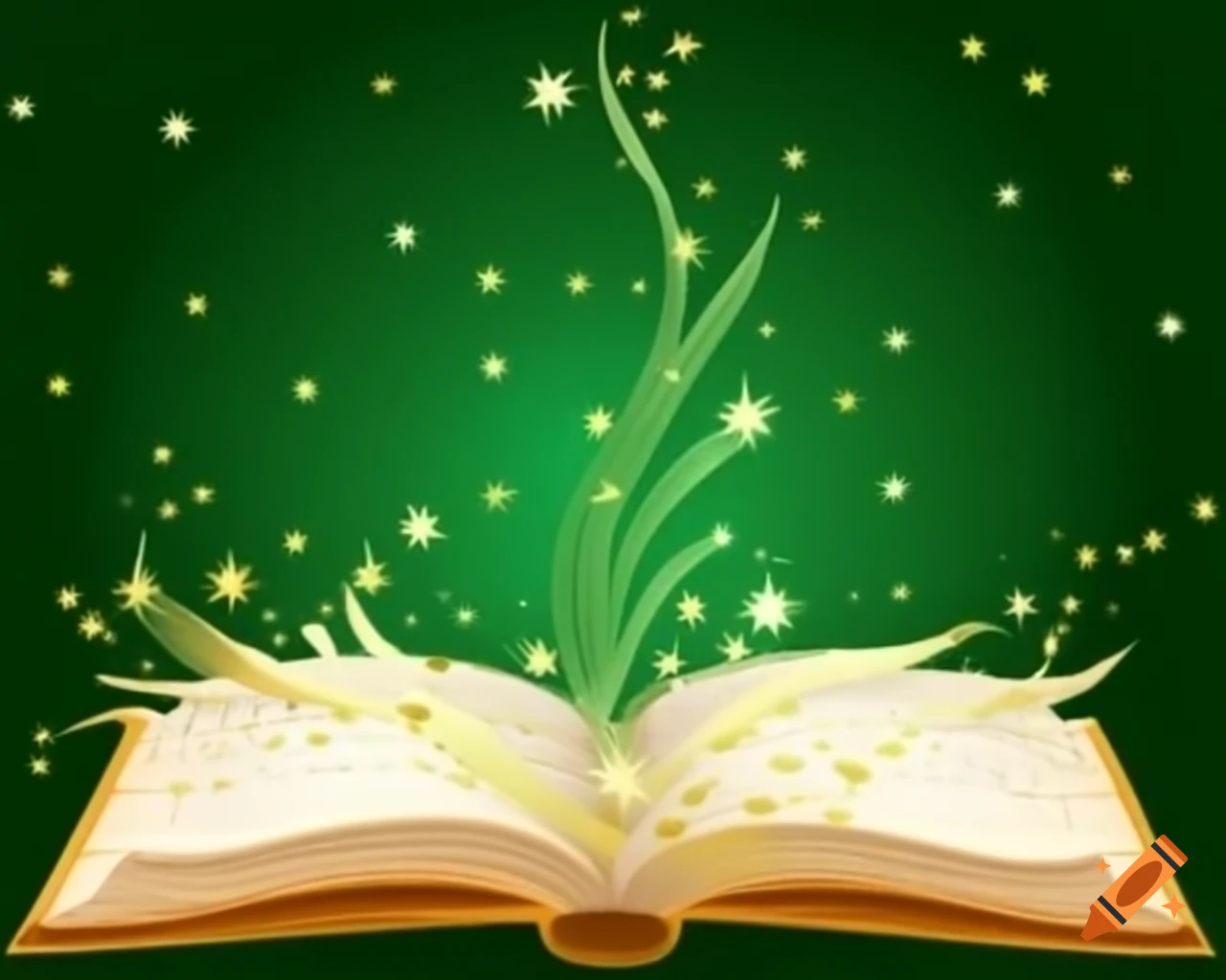 Sparkling green fairy dust with gold and silver highlights in storybook style
