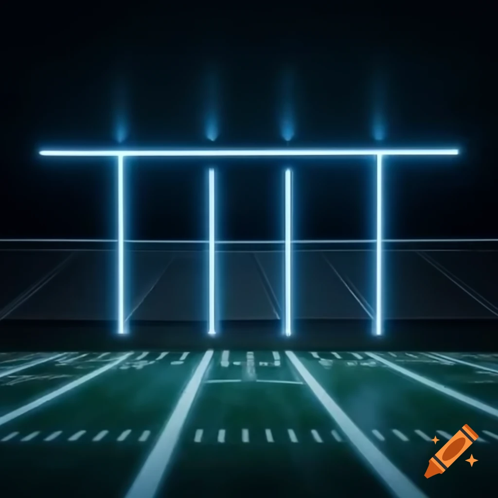 Concrete American football field with glowing neon lines