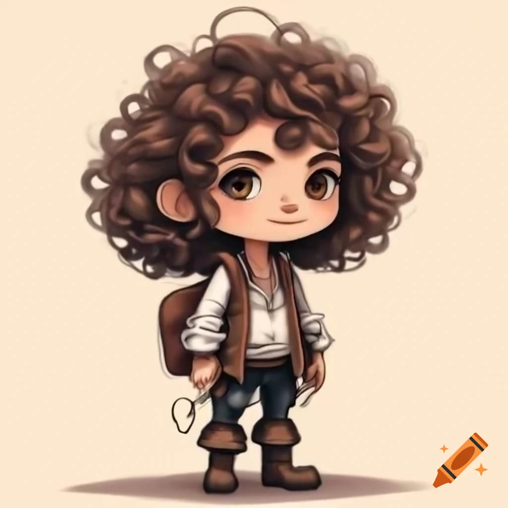 Anime pirate character with curly brown hair in hoodie and baggy pants