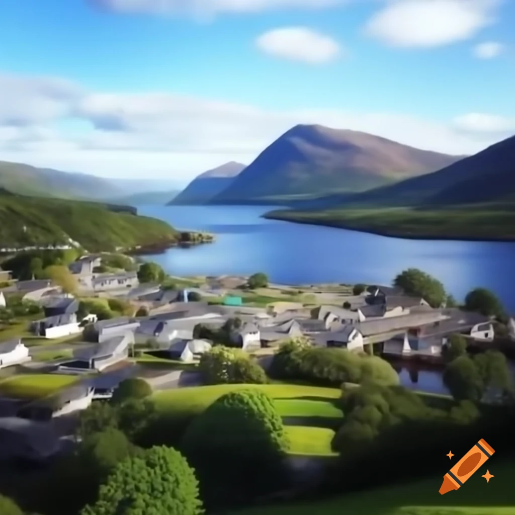 Scenic Lochgoilhead with colorful houses and calm waters reflecting mountains