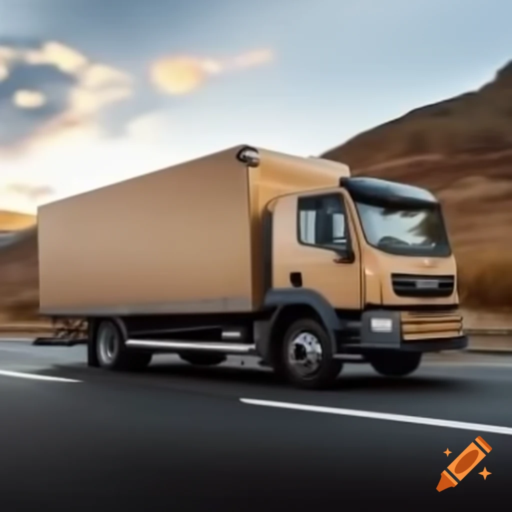 Delivery truck traveling on a road