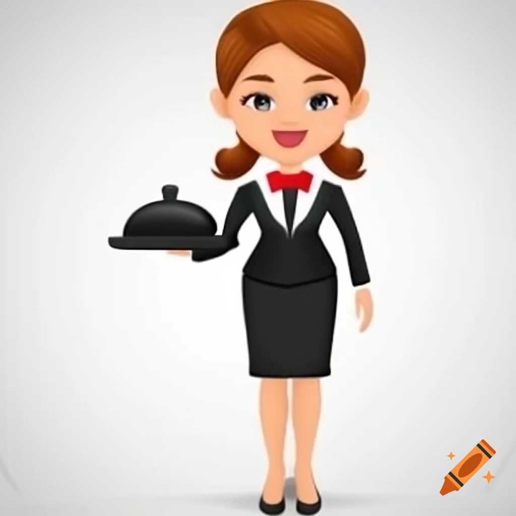 Full body cartoon female waiter character