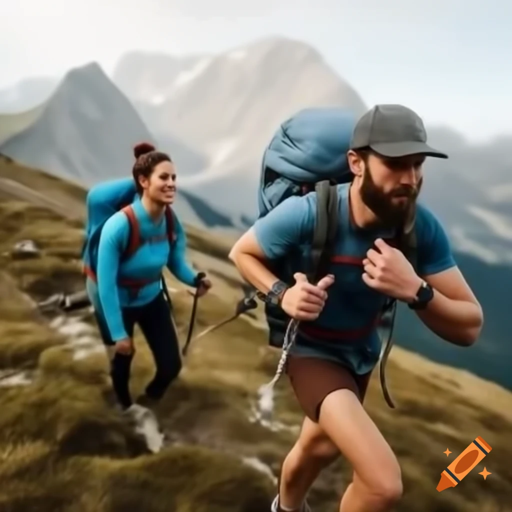 Man and woman hiking in the mountains