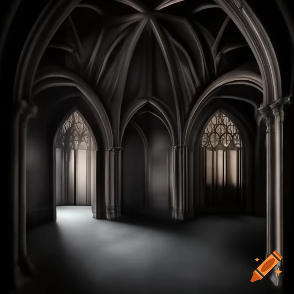 Eerie gothic dark room featuring Argentinian architecture