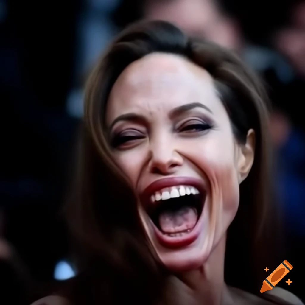 Angelina Jolie laughing joyfully with sparkling eyes