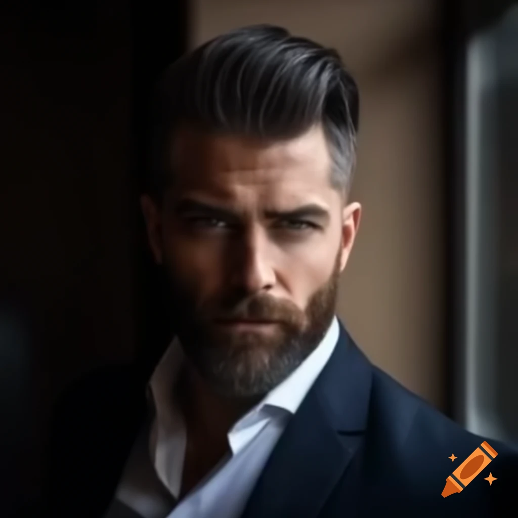 Investment banker in expensive suit with stern look, profile angle, 4k photography