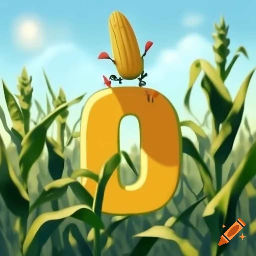 Letter b shaped by stacked corn on the cob evoking summer imagery on