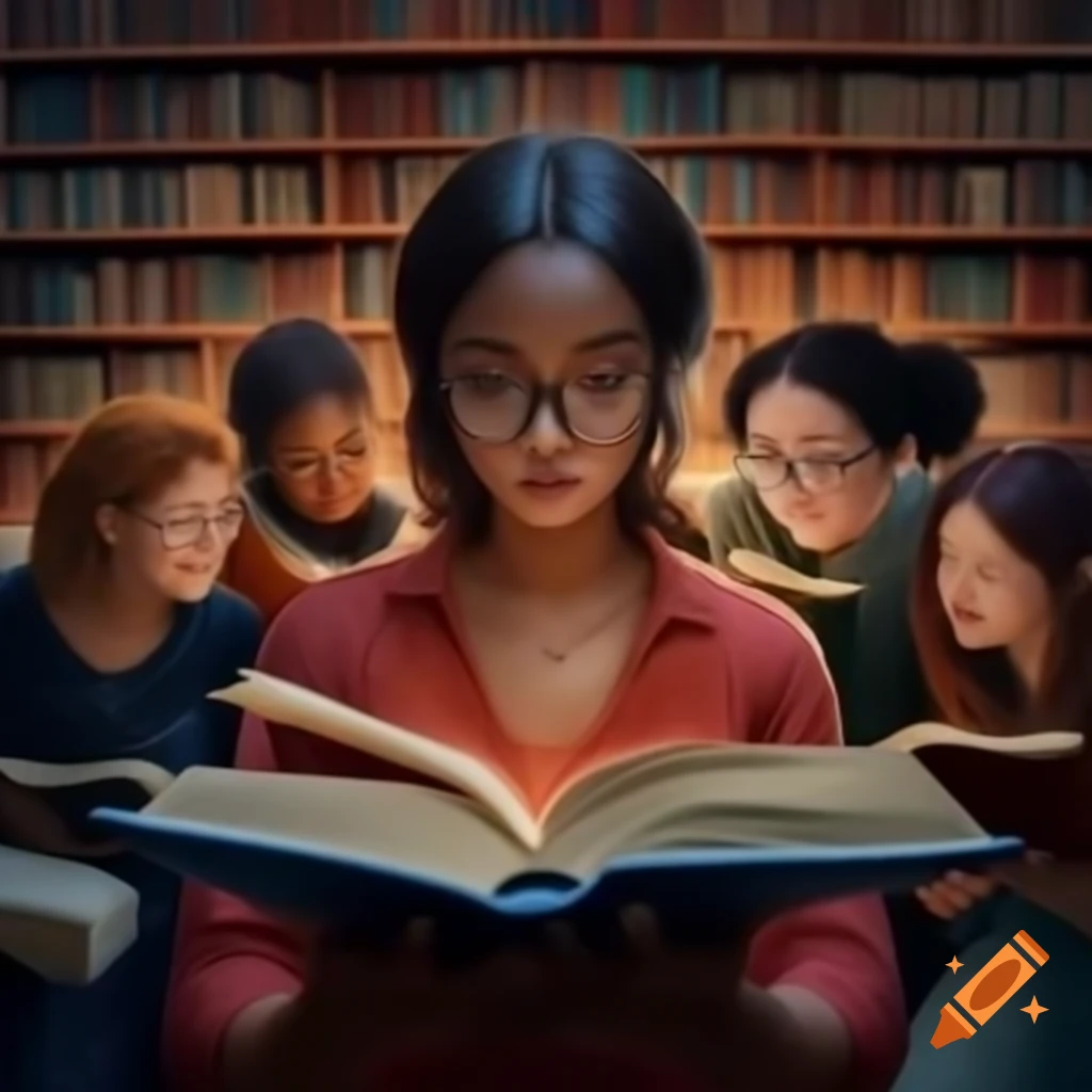 Beautiful women reading books in a cozy setting