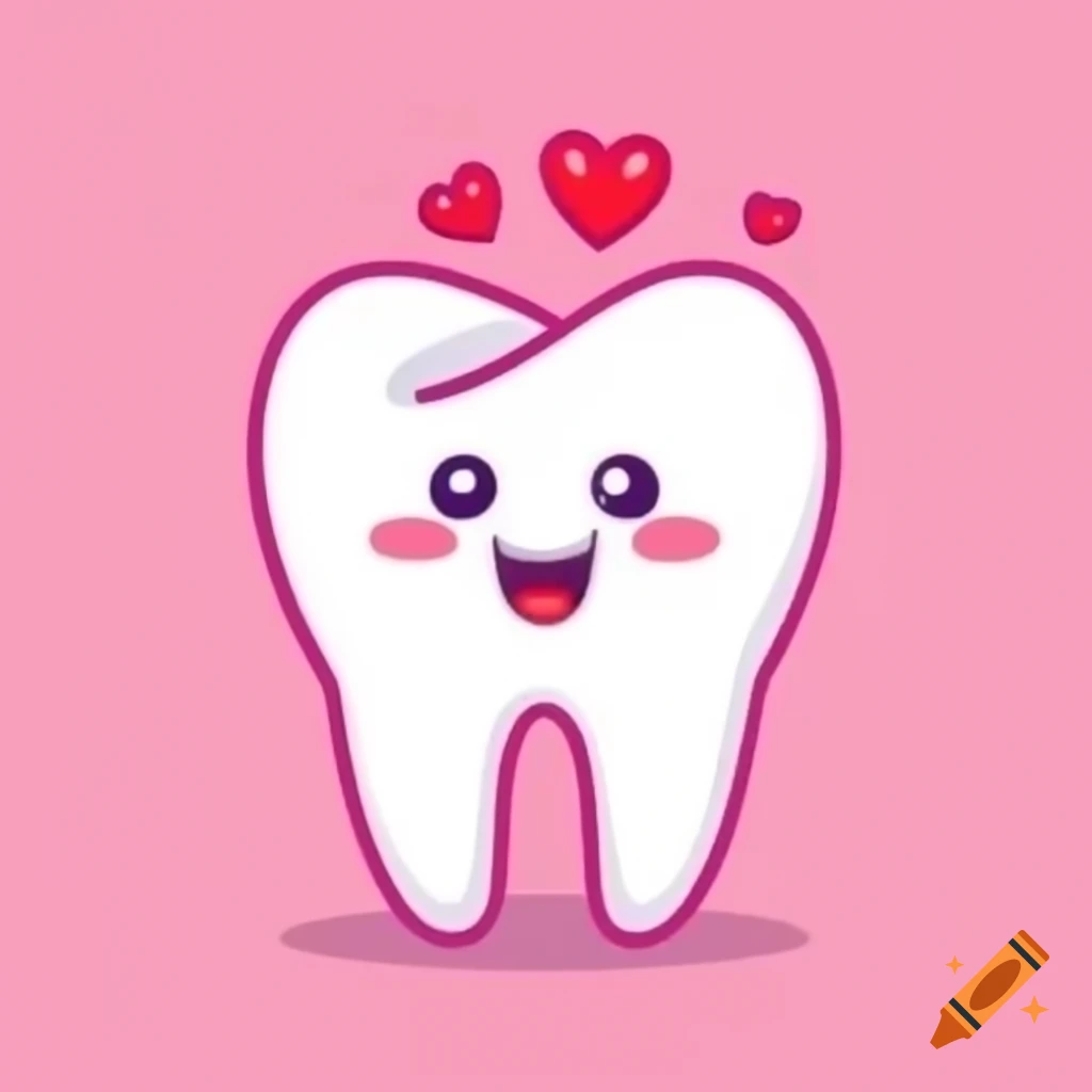 Cartoon tooth design with hearts