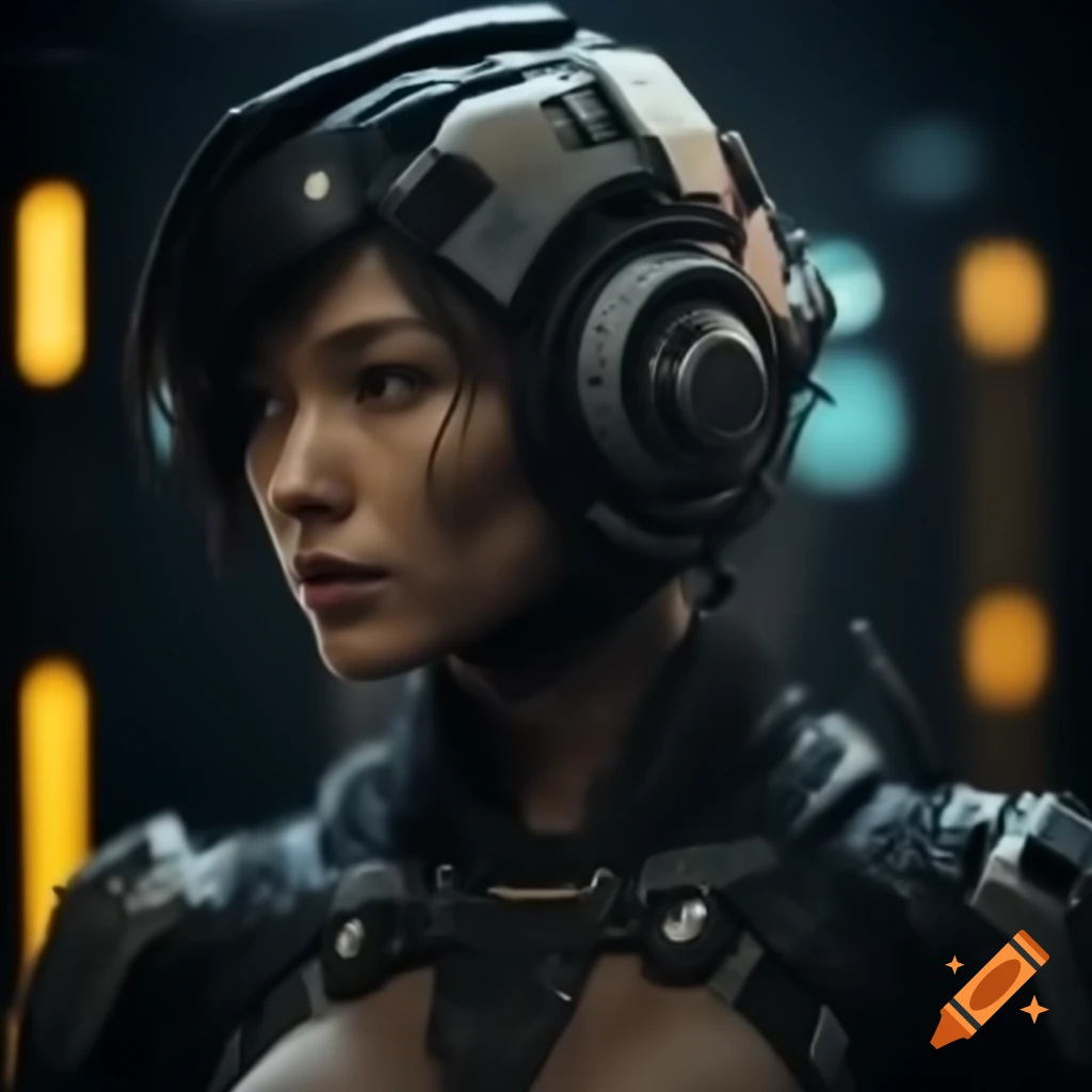 Futuristic female rebel fighter with rough appearance