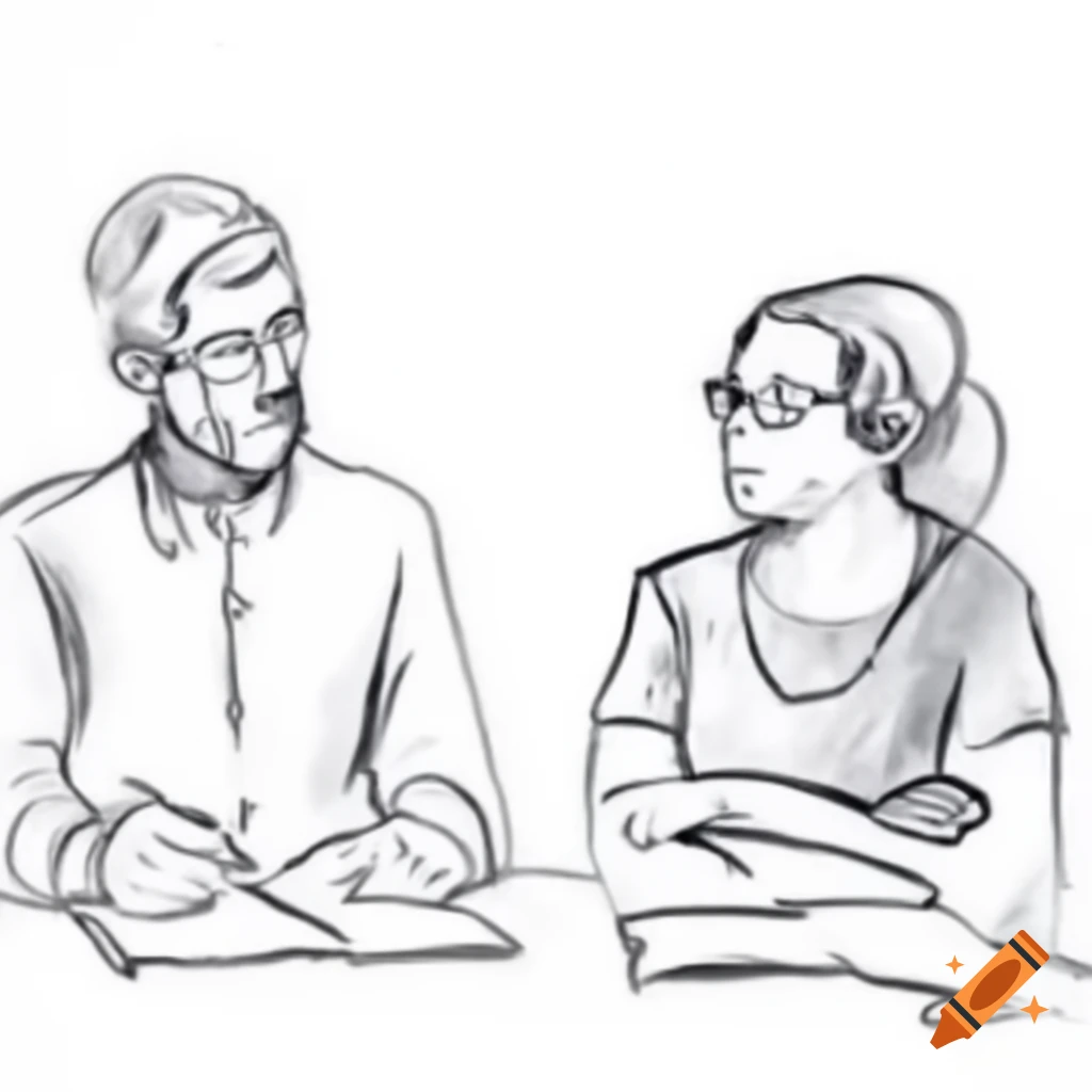 Sketch of two people engaged in a philosophical discussion