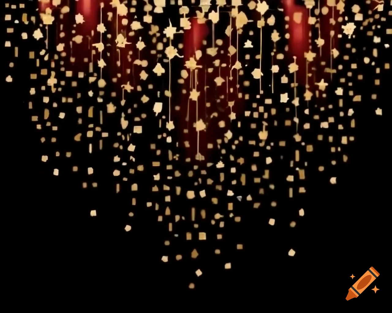 Sparkling red fairy dust with gold and silver highlights in storybook style