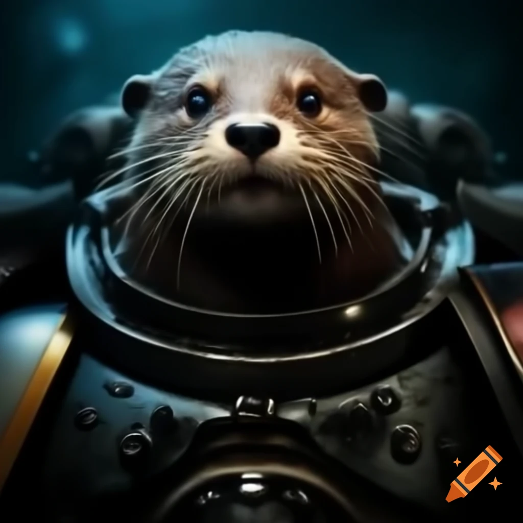 Otter dressed as a space marine