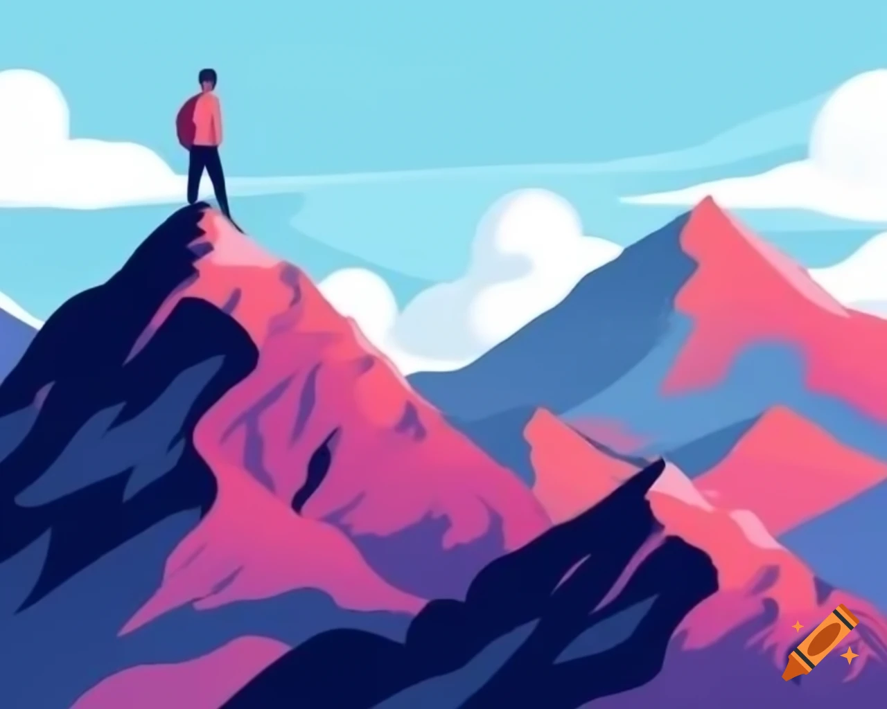 Man standing in mountainous landscape illustration