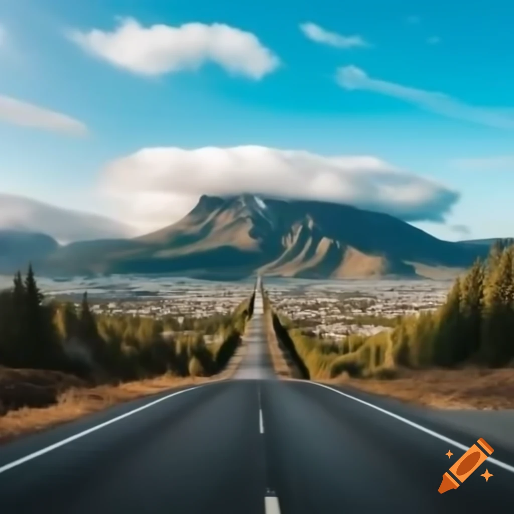 Scenic route through mountains leading to a city