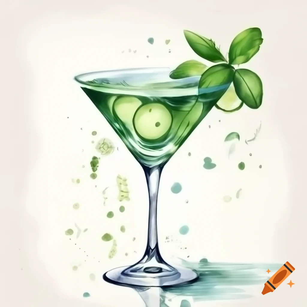Watercolor painting of Cucumber Mint Martini