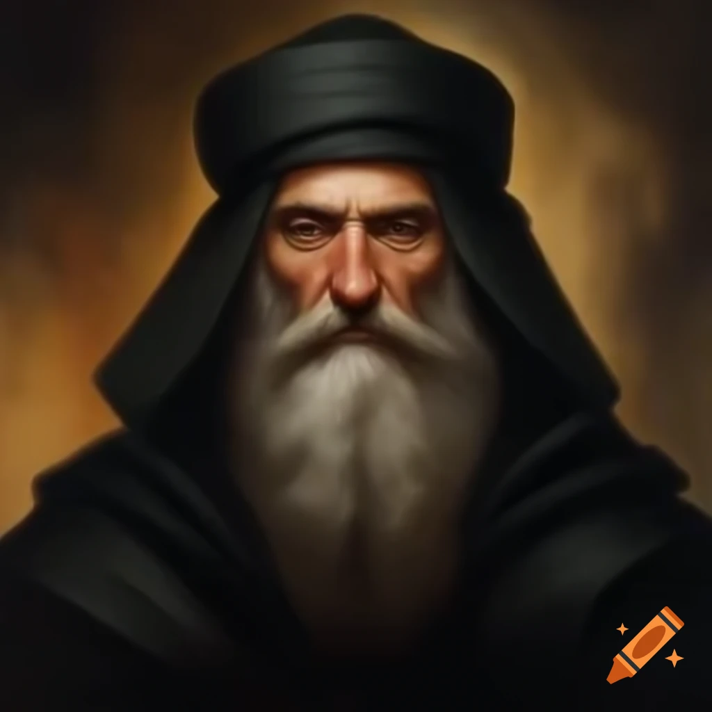Portrait depicting a medieval figure with cultural attire