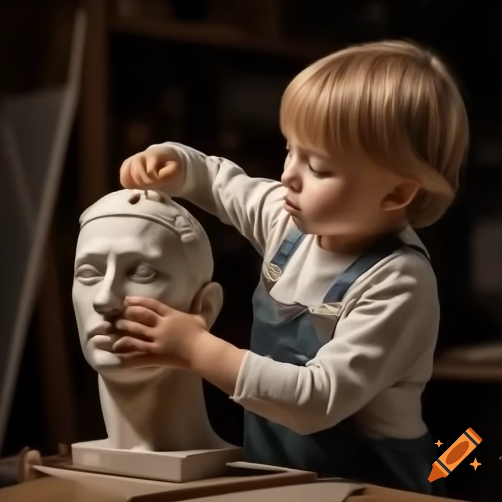 Child crafting a realistic sculpture on craiyon