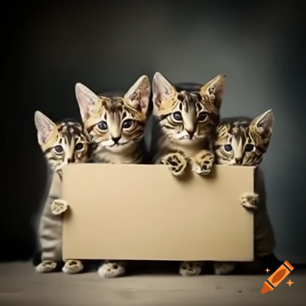 Kittens and puppies holding a sign together
